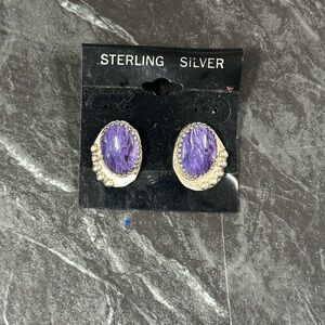 Sterling Silver Earrings with Purple Stone